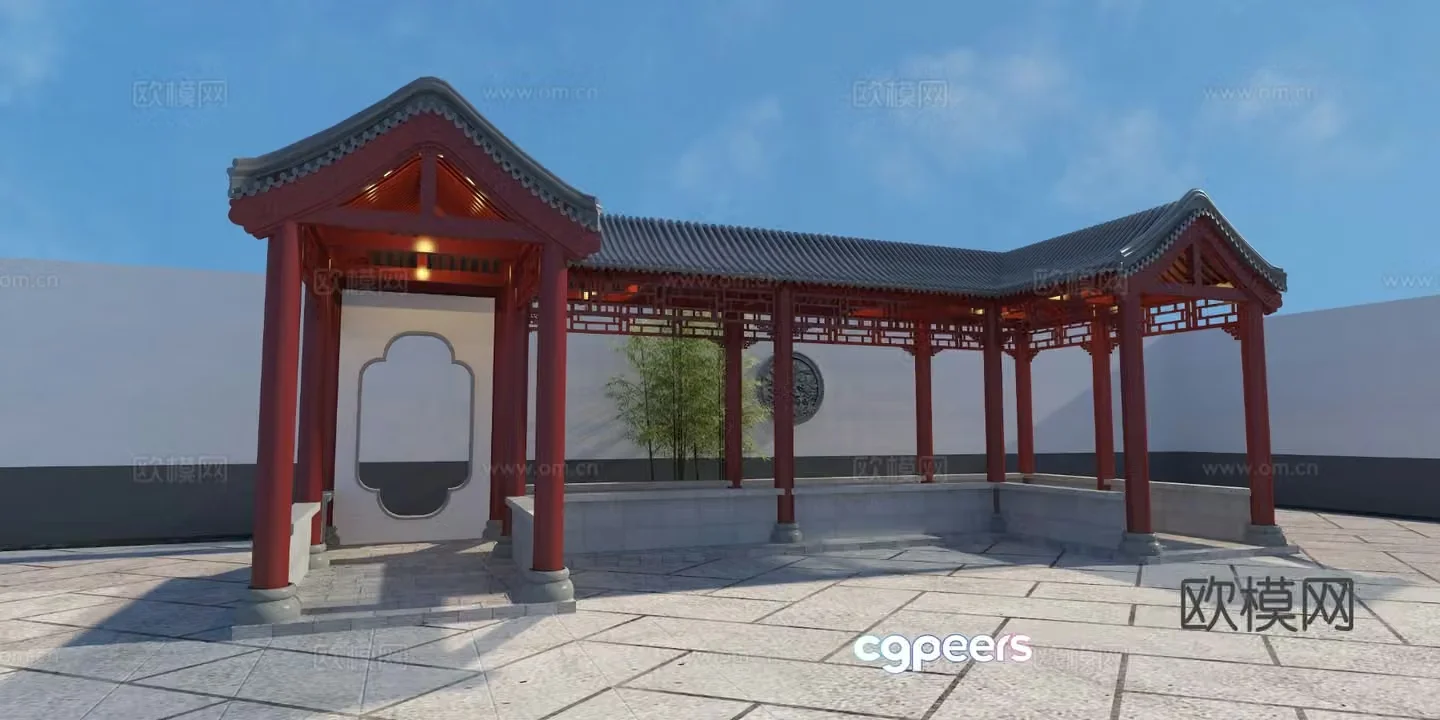 Courtyard small courtyard corridor pavilion corner pavilion corridor frame 3D model