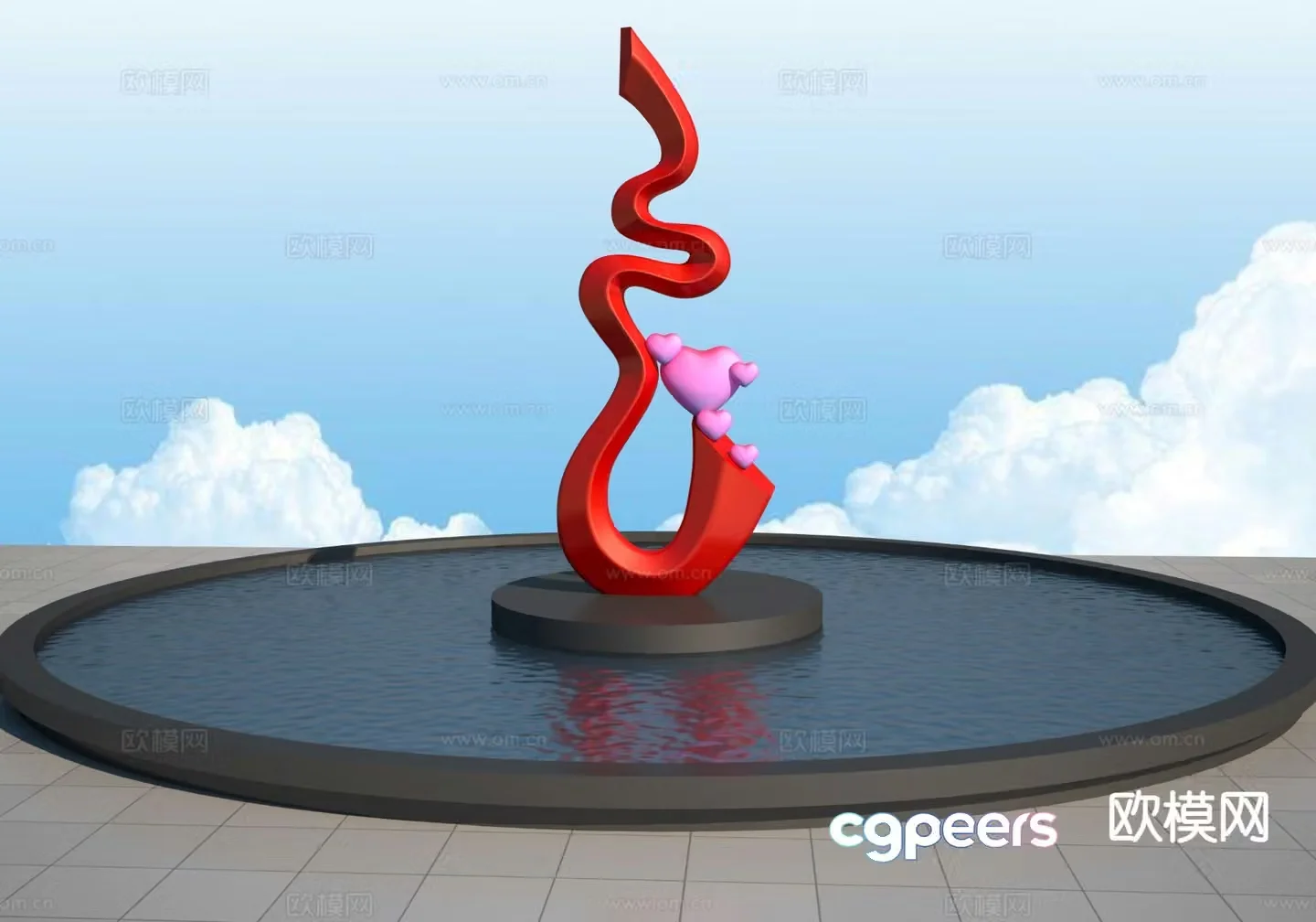 Abstract love city sculpture ribbon sculpture 3d model
