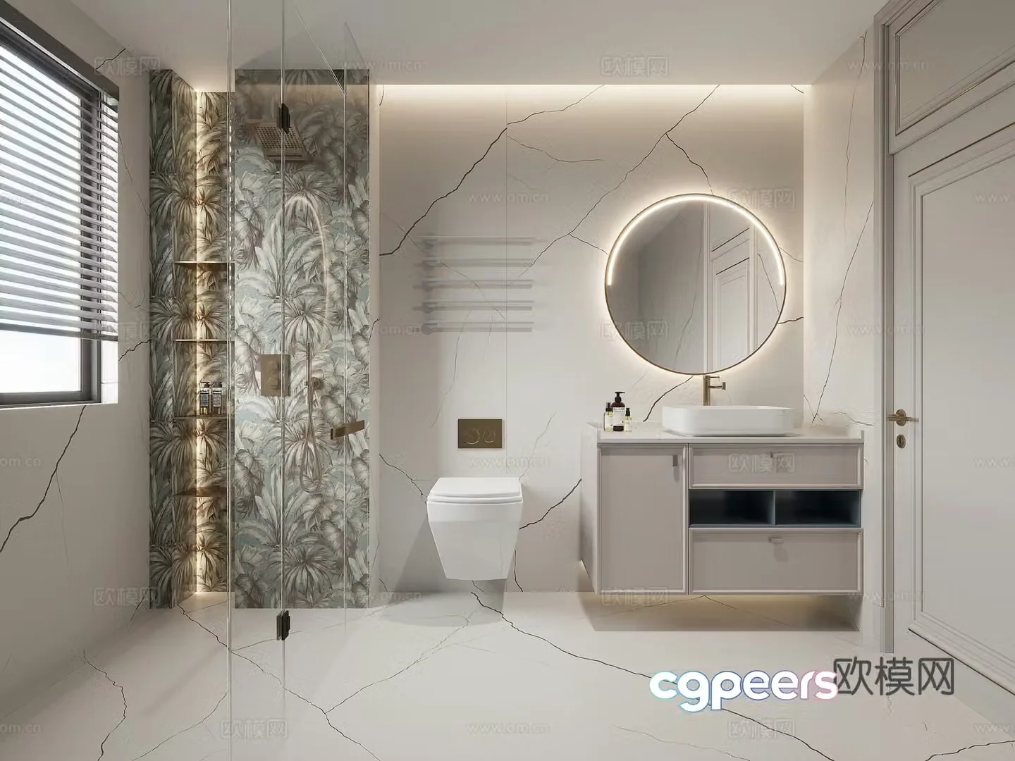 Modern light luxury bathroom dry and wet bathroom 3D model
