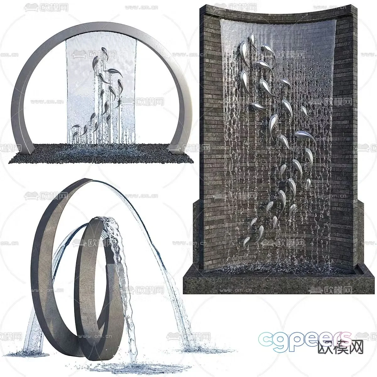 Fountain waterfall water curtain wall falling water landscape 3d model