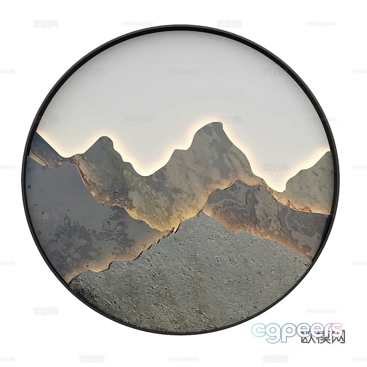 New Chinese style distant mountain round decorative lamp 3D model