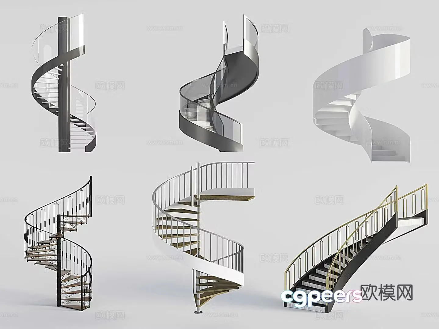 Suspended staircase arc staircase spiral staircase glass staircase iron staircase 3d model
