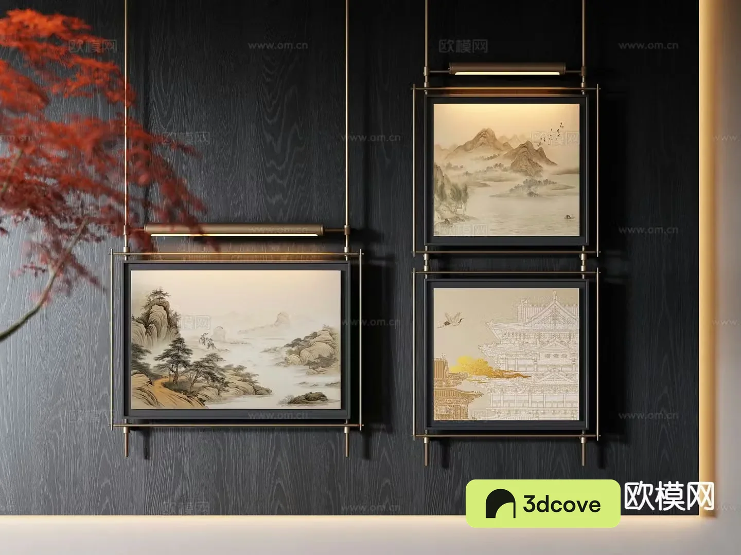 New Chinese style retro painting metal pole hanging painting