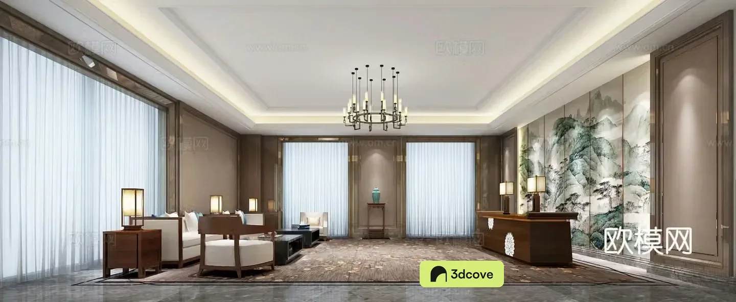 New Chinese-style hotel reception room