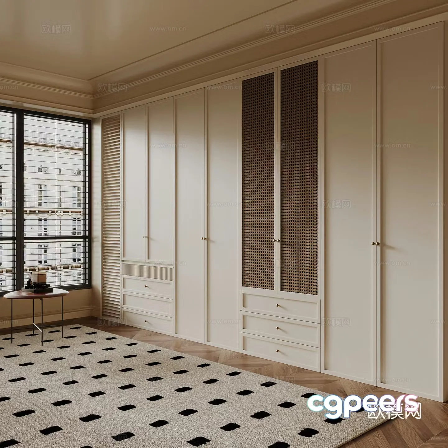 14 French Cream Trench Wardrobe 3D Model