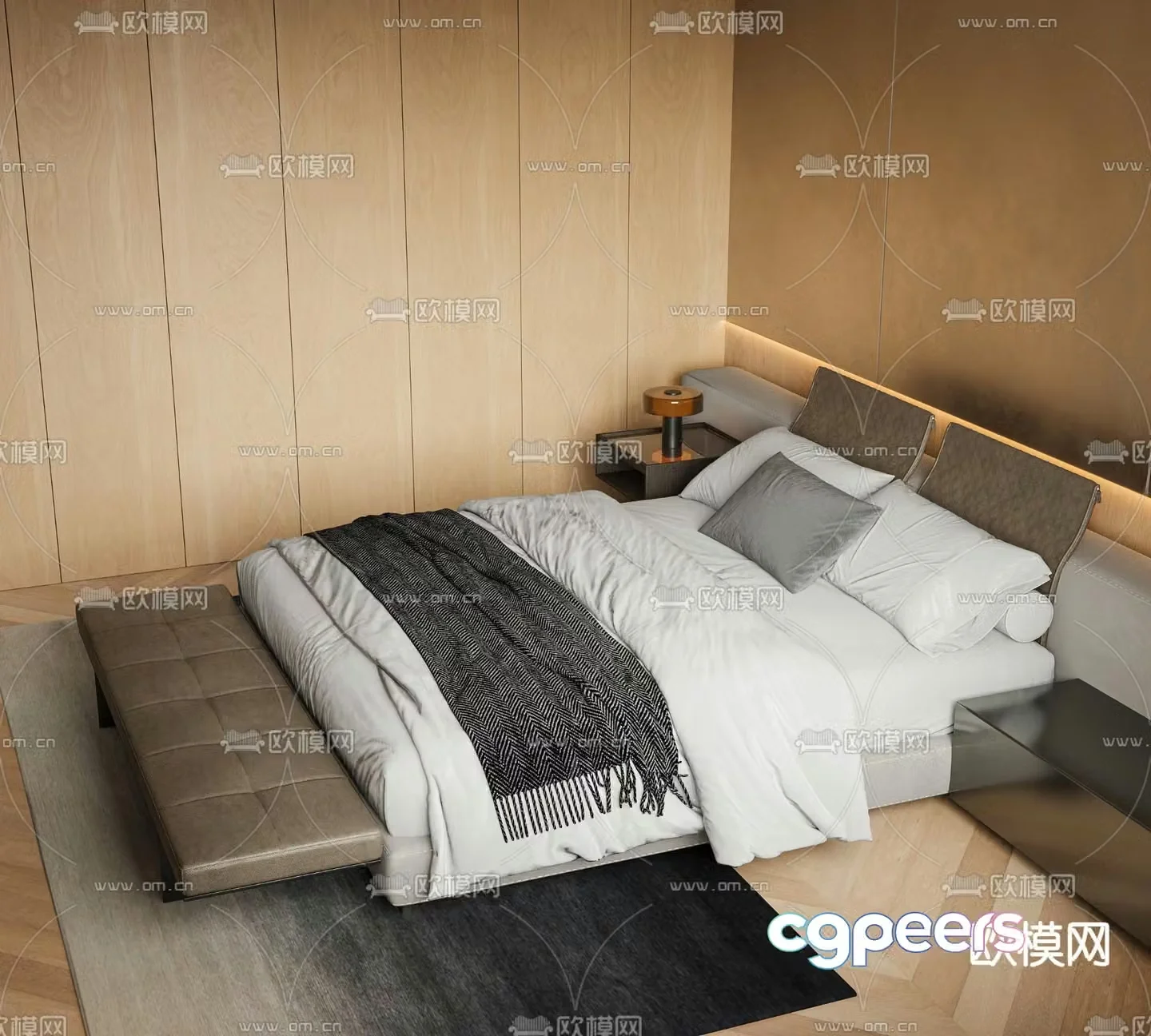Fabric double bed 3d model