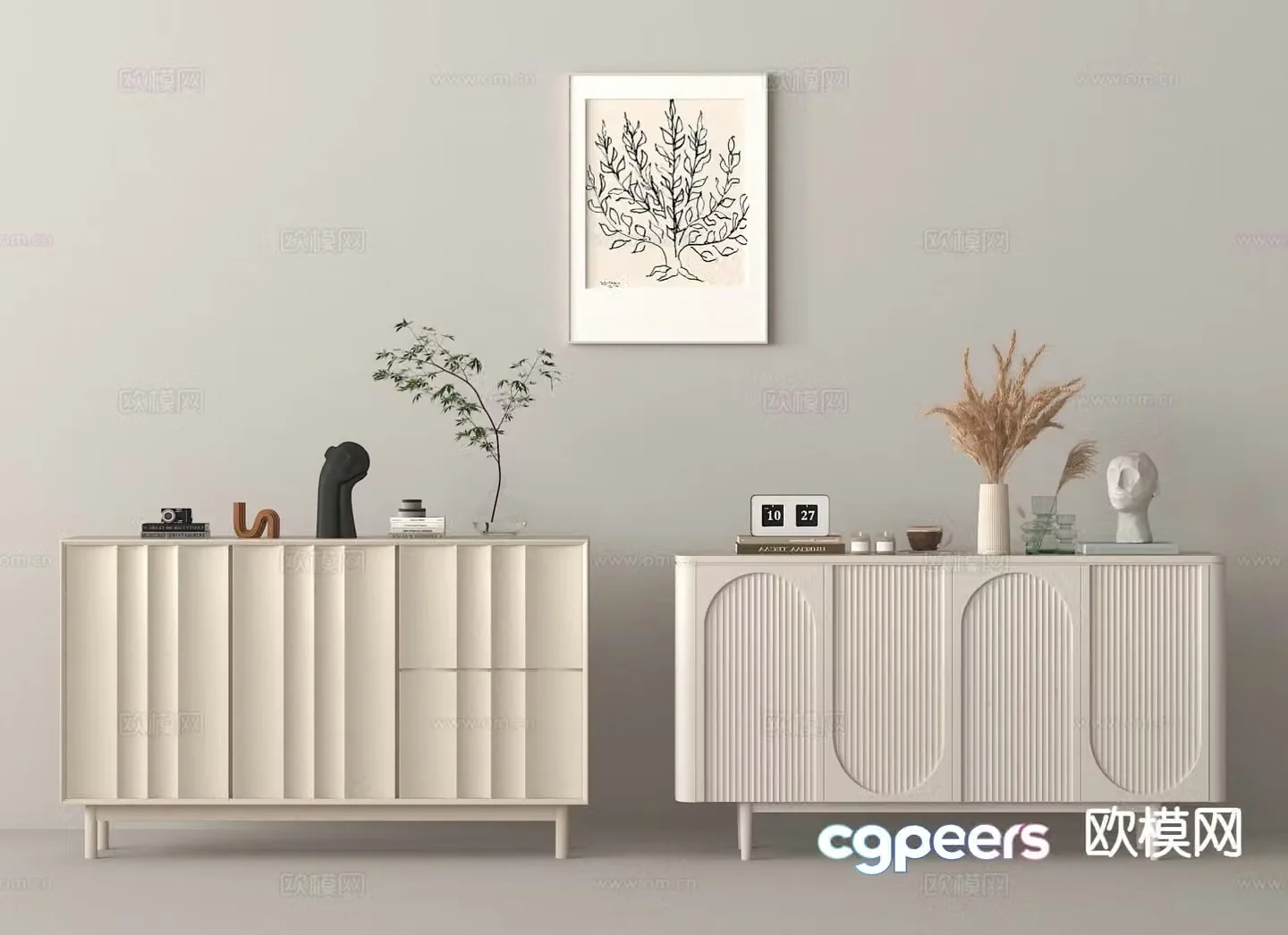 Cream style entrance cabinet side cabinet 3D model