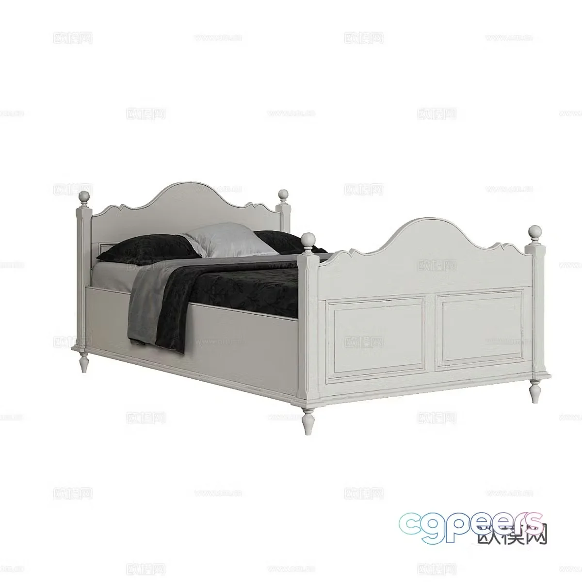 French double bed 3d model