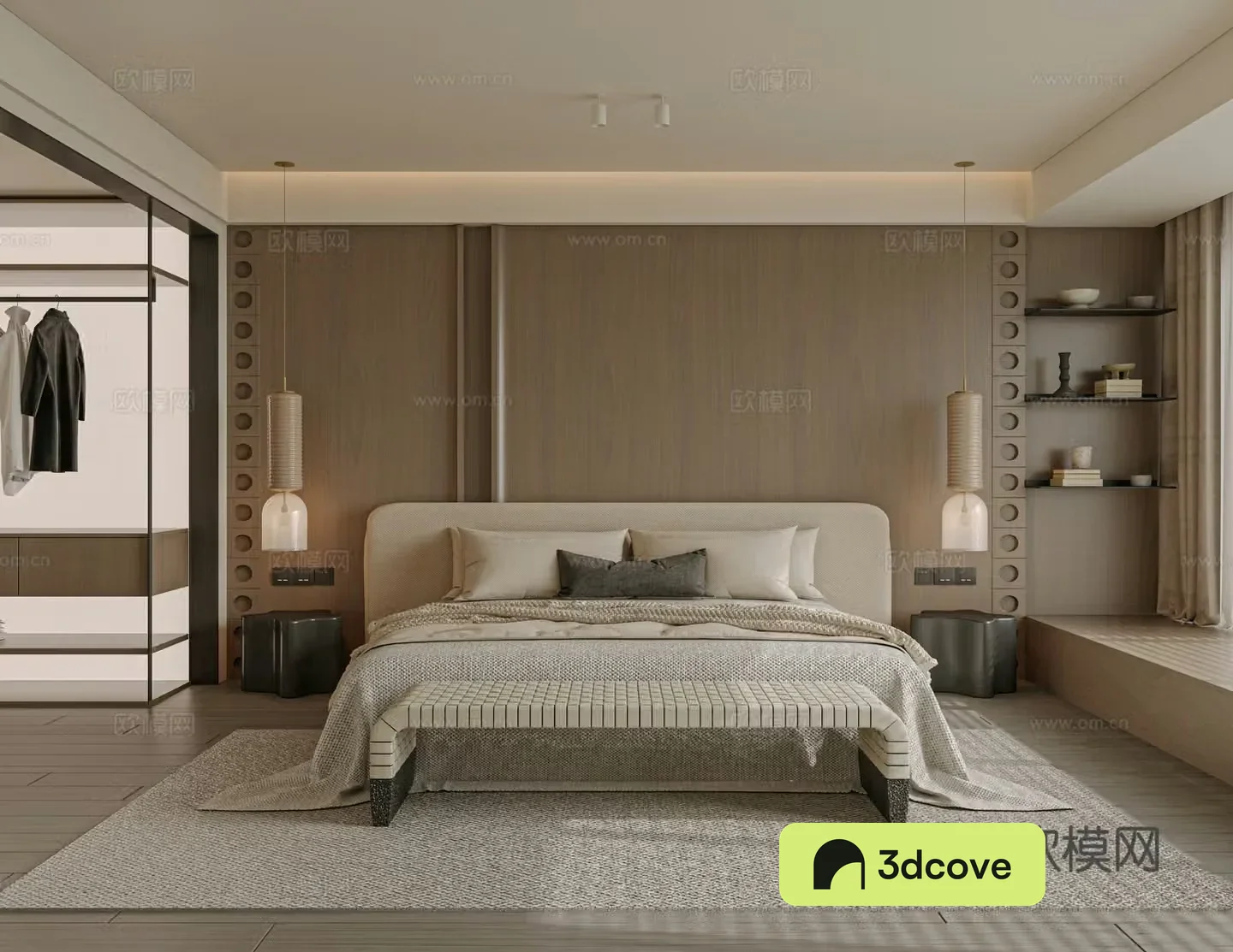 Modern bedroom bed nightstand jewelry