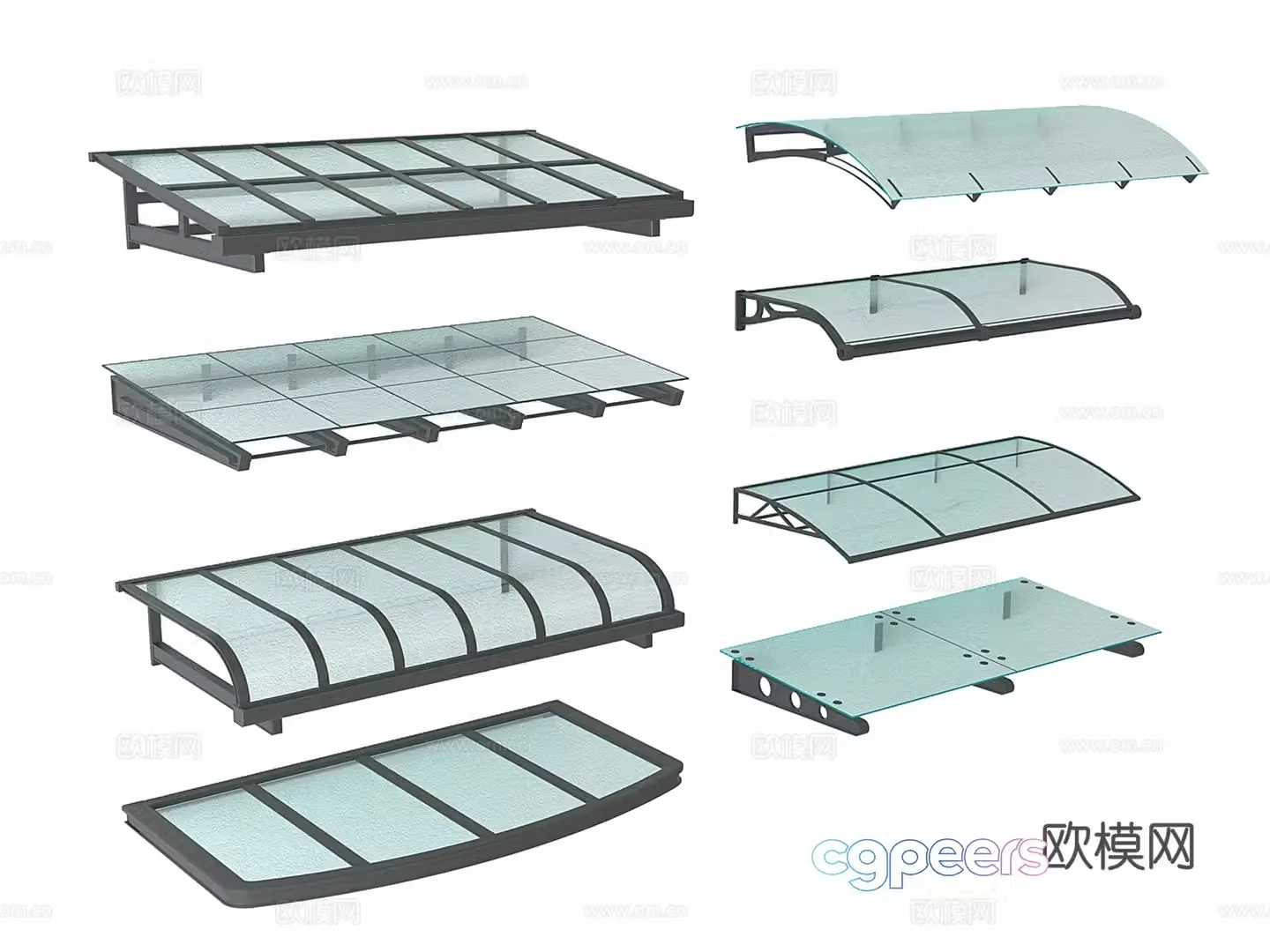 Modern sunshade glass awning rain building awning 3d model