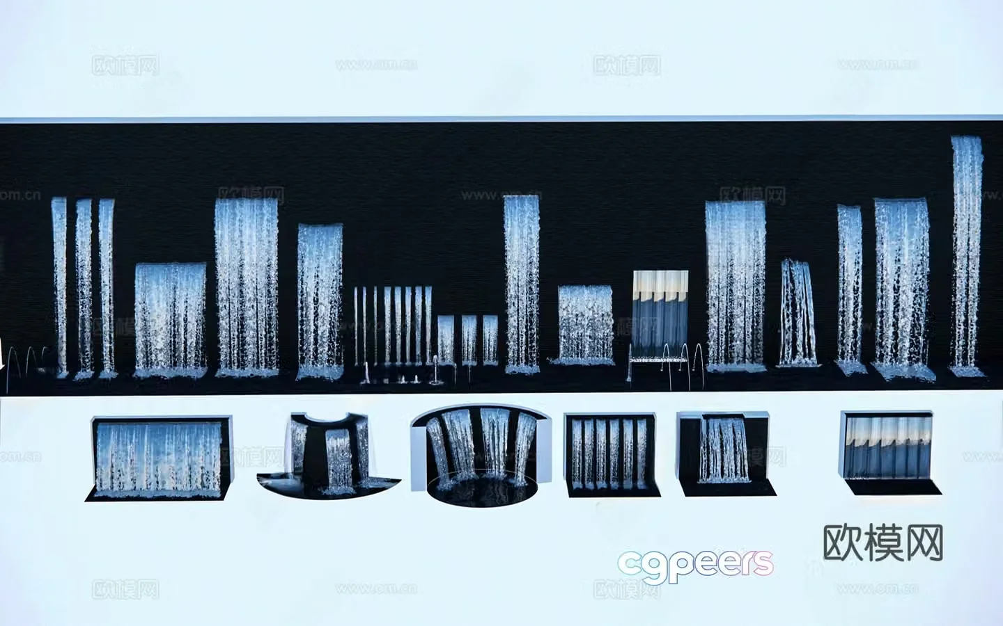 Modern new Chinese waterscape waterfall fountain jumping spring water curtain flowing water 3D model
