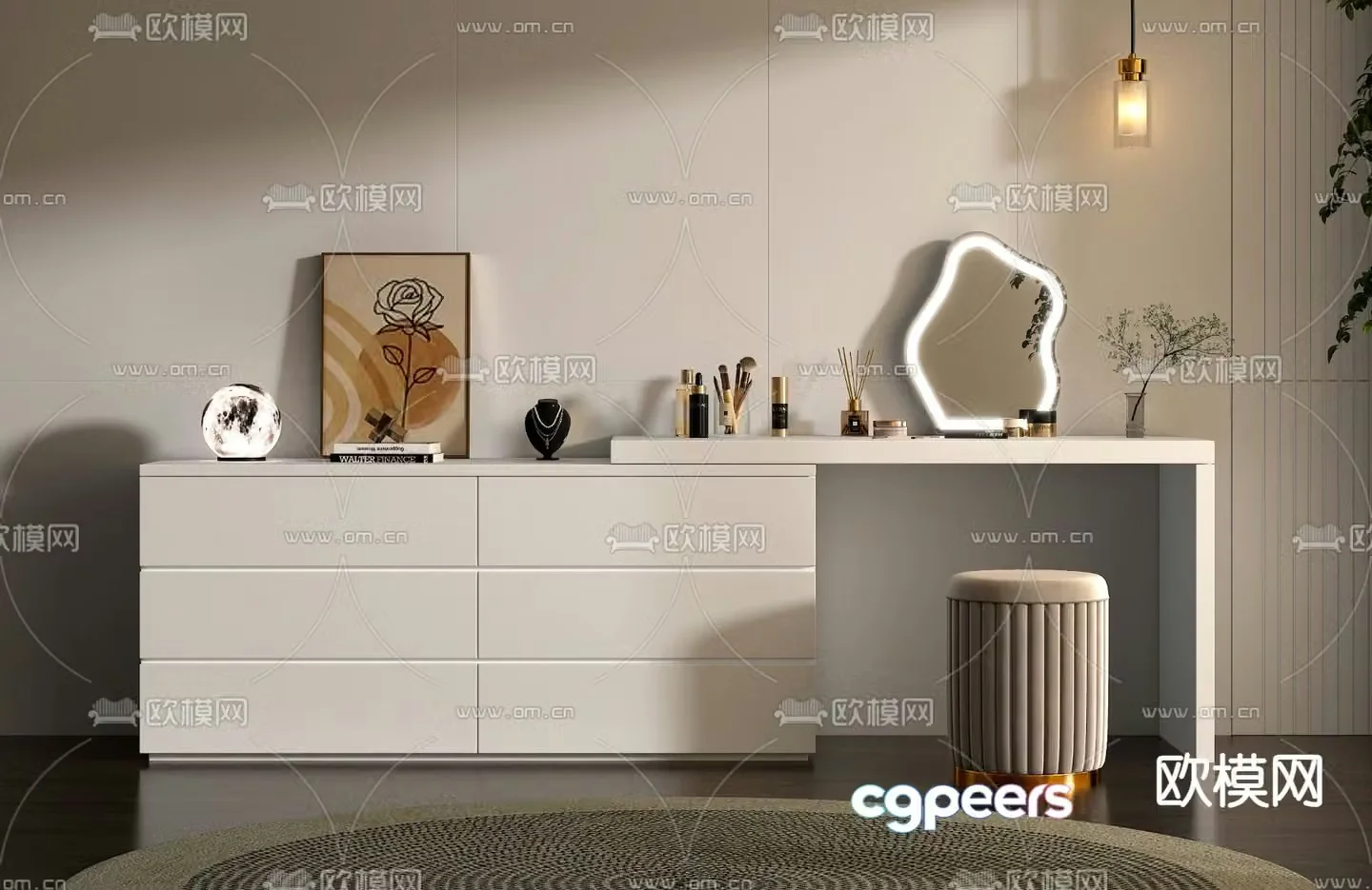 Cream style dressing table dressing table 3d model
