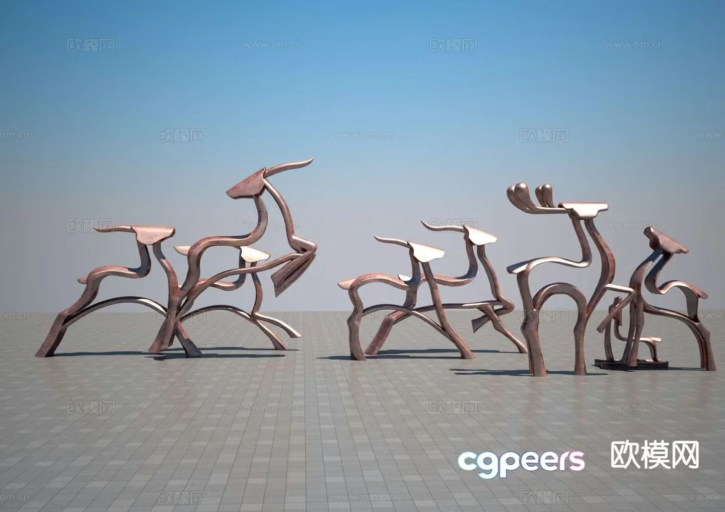 Abstract deer sculpture landscape sculpture 3d model