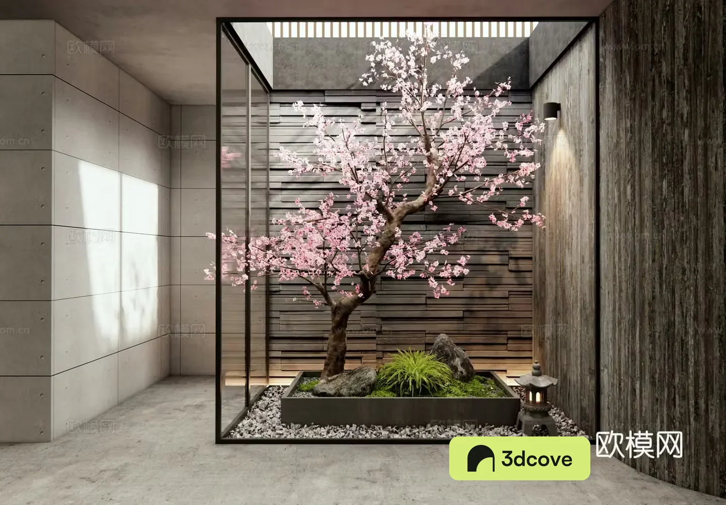 New Chinese style courtyard sketch Patio landscape Peach trees Plant landscaping