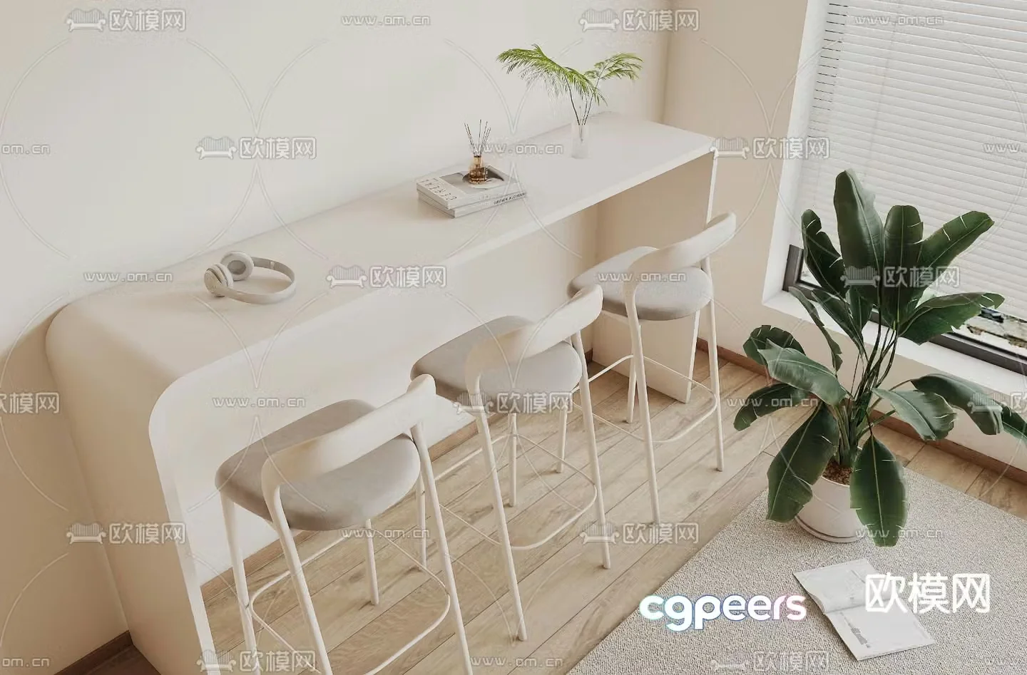 Cream style bar chair 3d model