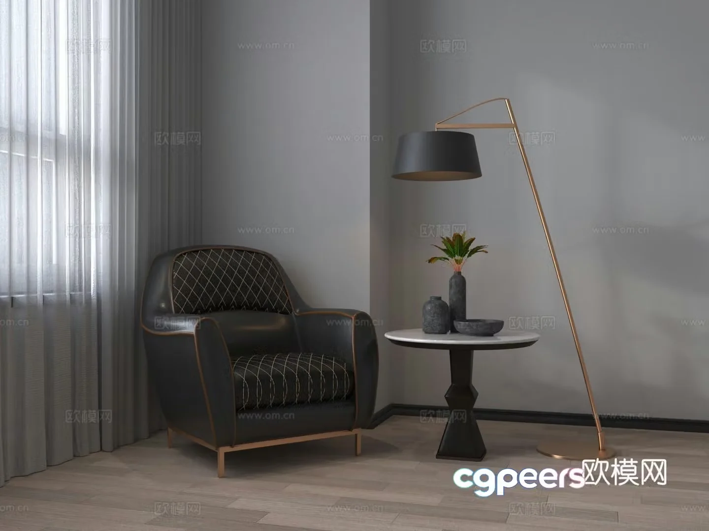 European leather diamond pattern sofa single sofa 3D model