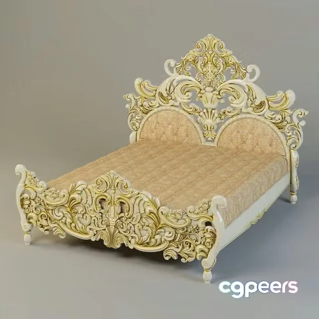 3ds Max Free – Classic bed,gold decorative design