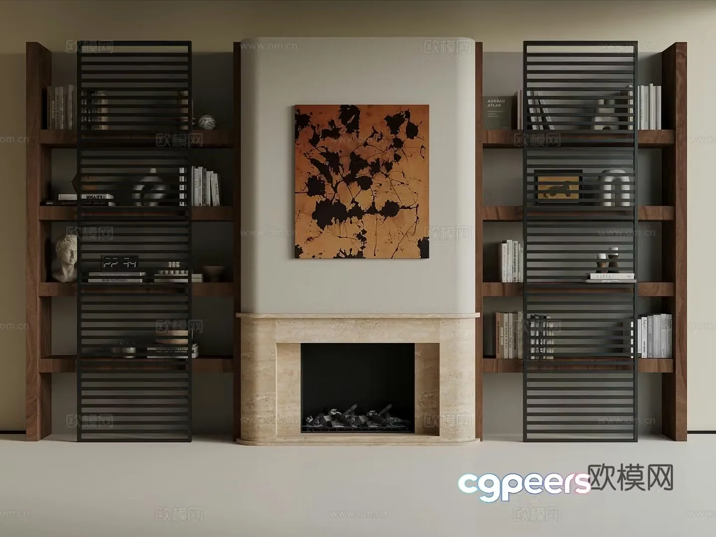 Middle-aged fireplace bookcase 3d model