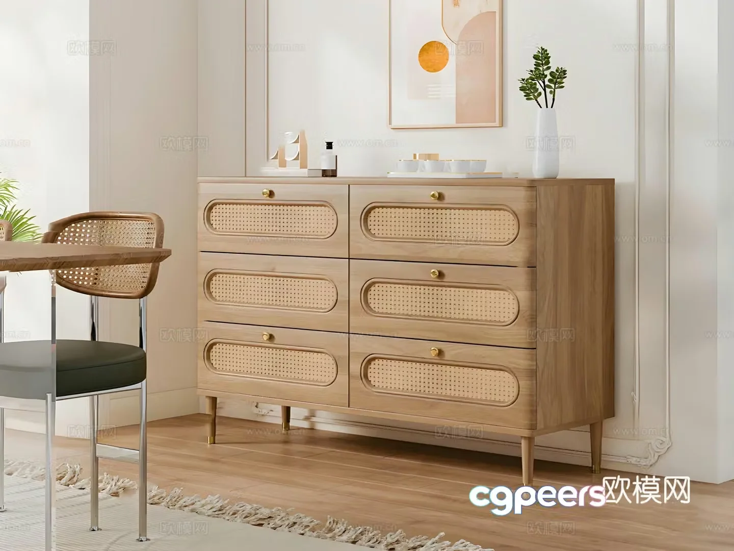Wasabi Feng solid wood side cabinet 3D model