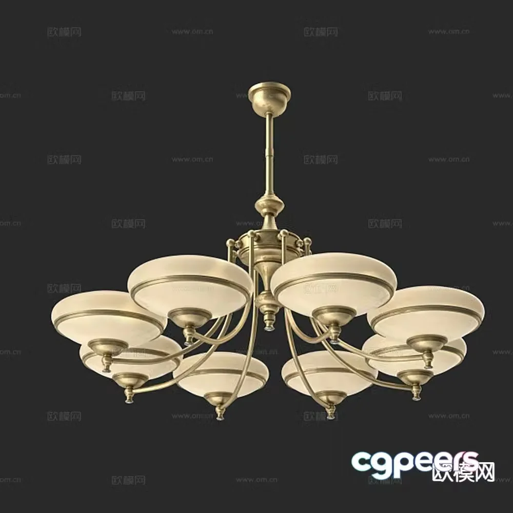 European style multi-head chandelier 3d model