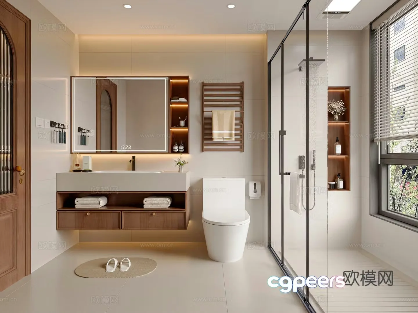Middle-aged bathroom bathroom cabinet bathroom supplies shower toilet 3d model