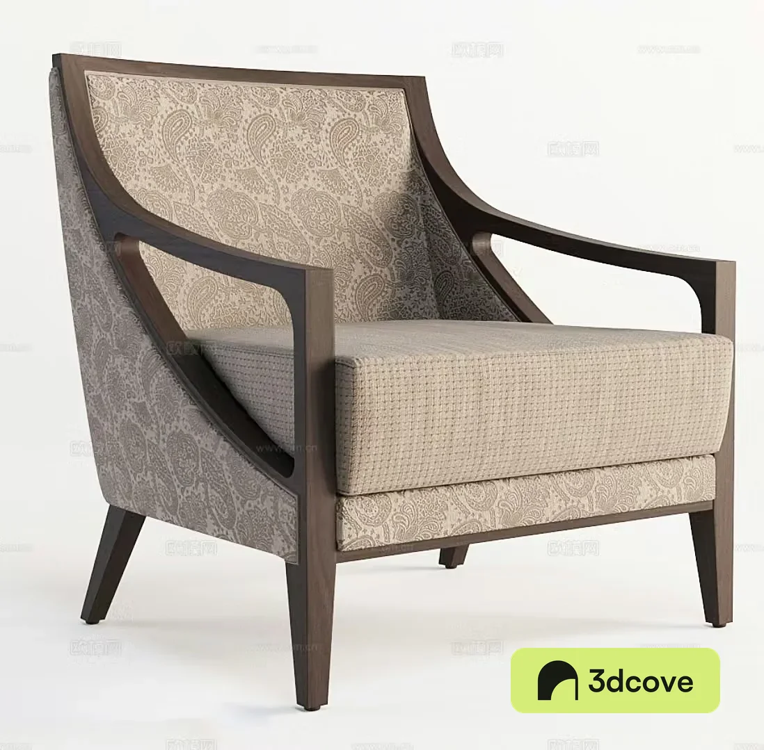 Medium-old single sofa Fabric single sofa Fabric leisure chair Medium-old single chair 3D model