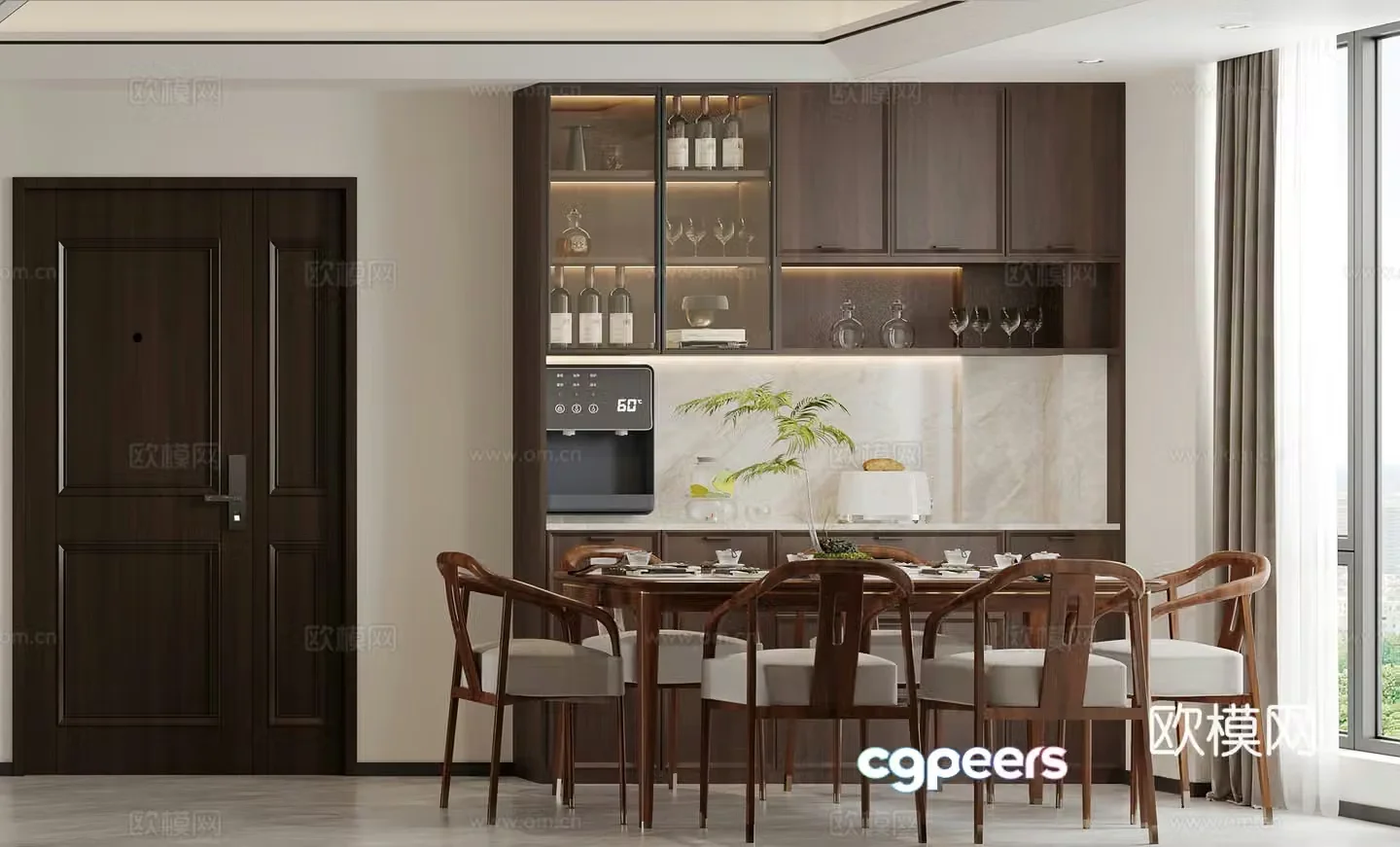 New Chinese restaurant Middle style restaurant Entrance door Direct drinker Line tube machine Living restaurant 3D model