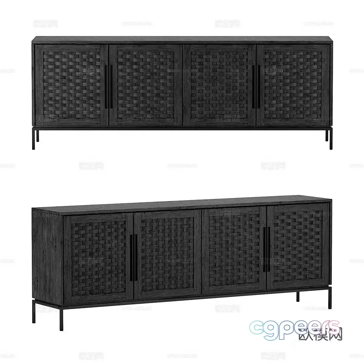 Modern Italian dark style solid wood rattan TV cabinet 3D model