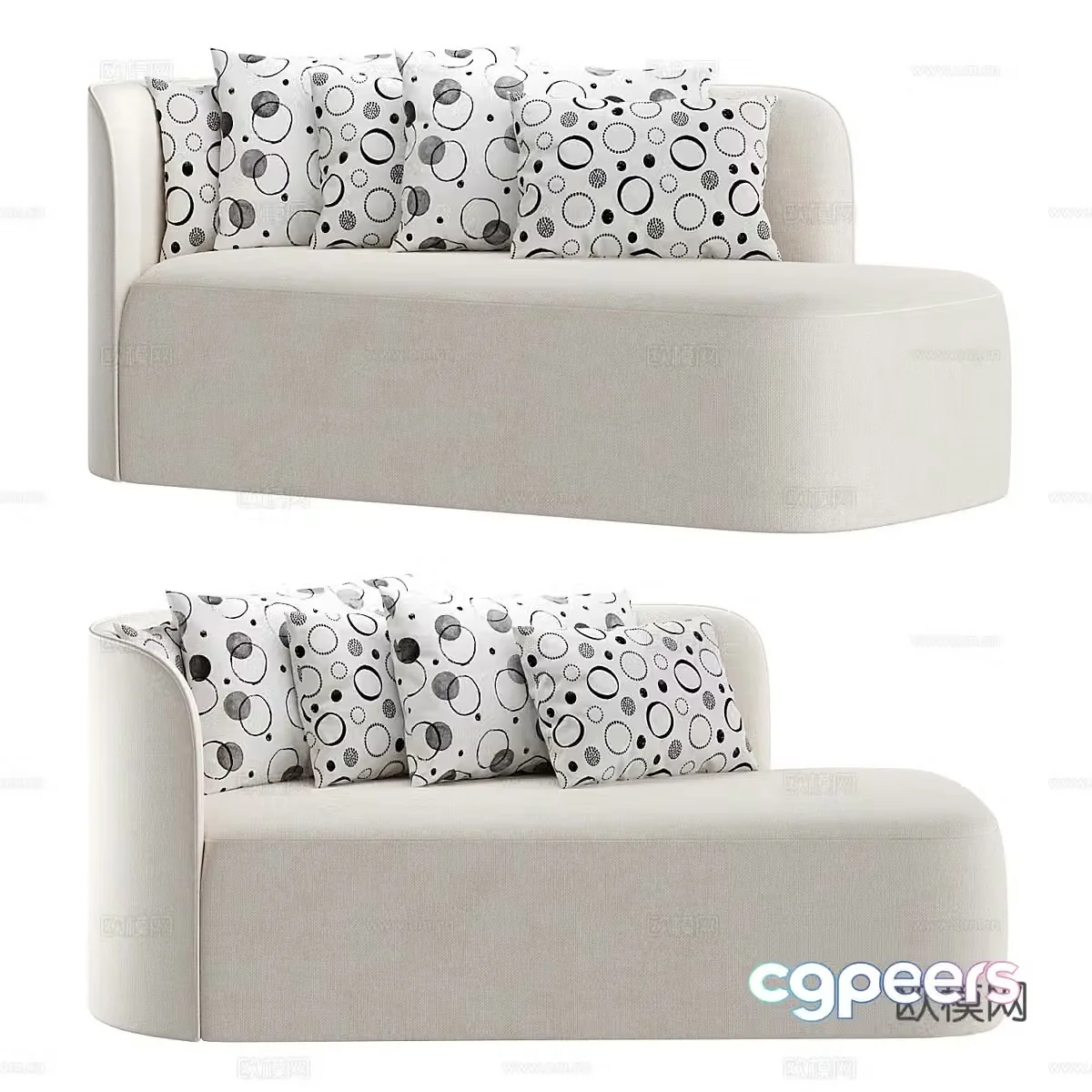 Modern cream style fabric casual sofa 3d model