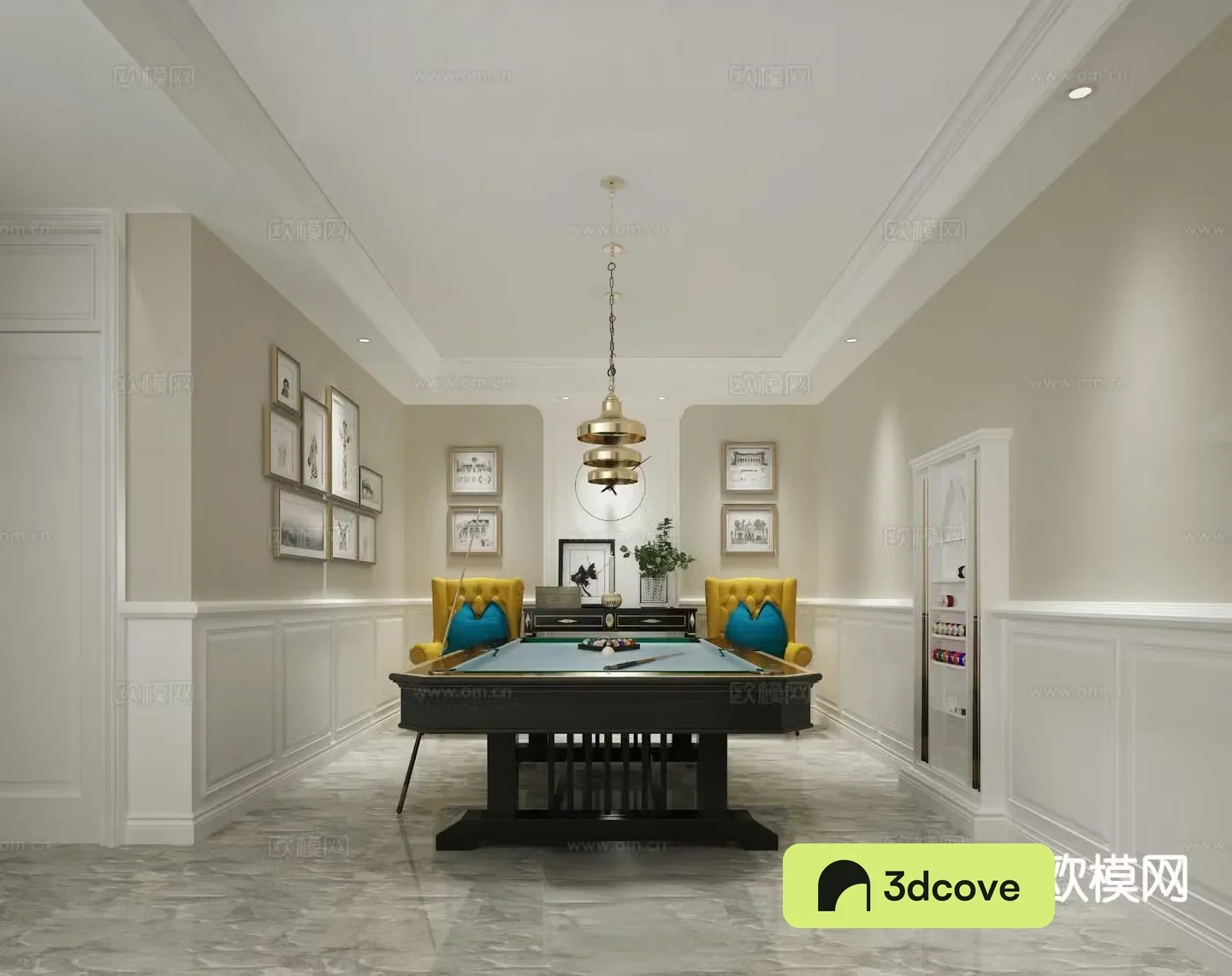 European style villa seating area billiard room