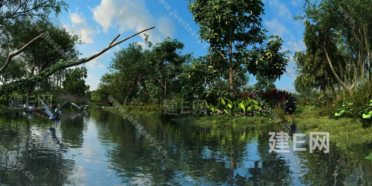 A Serene Lake Scene With A Bird In Flight 3D Model – 3750 – VRAY Render