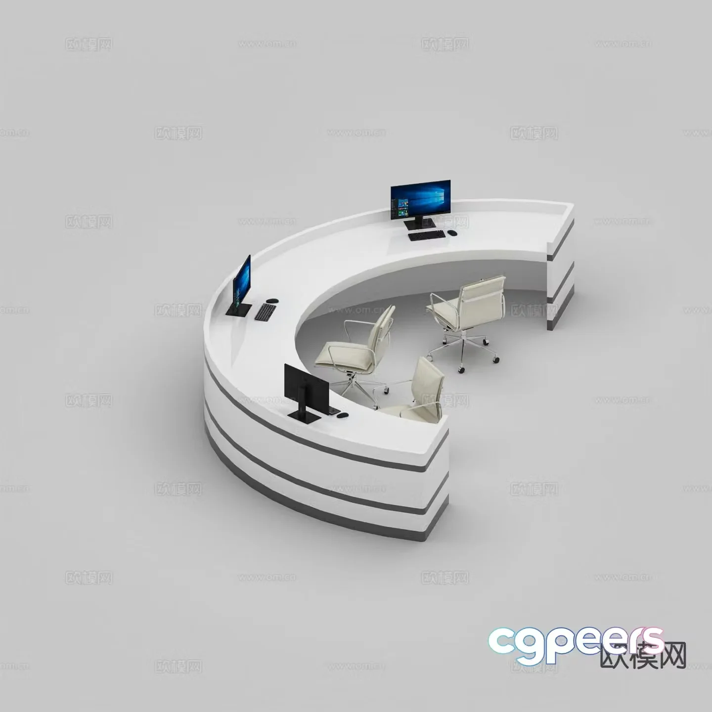 Arc-shaped front desk workbench office desk 3D model