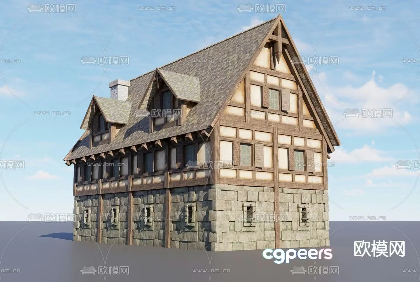 Wooden house villa component 3d model