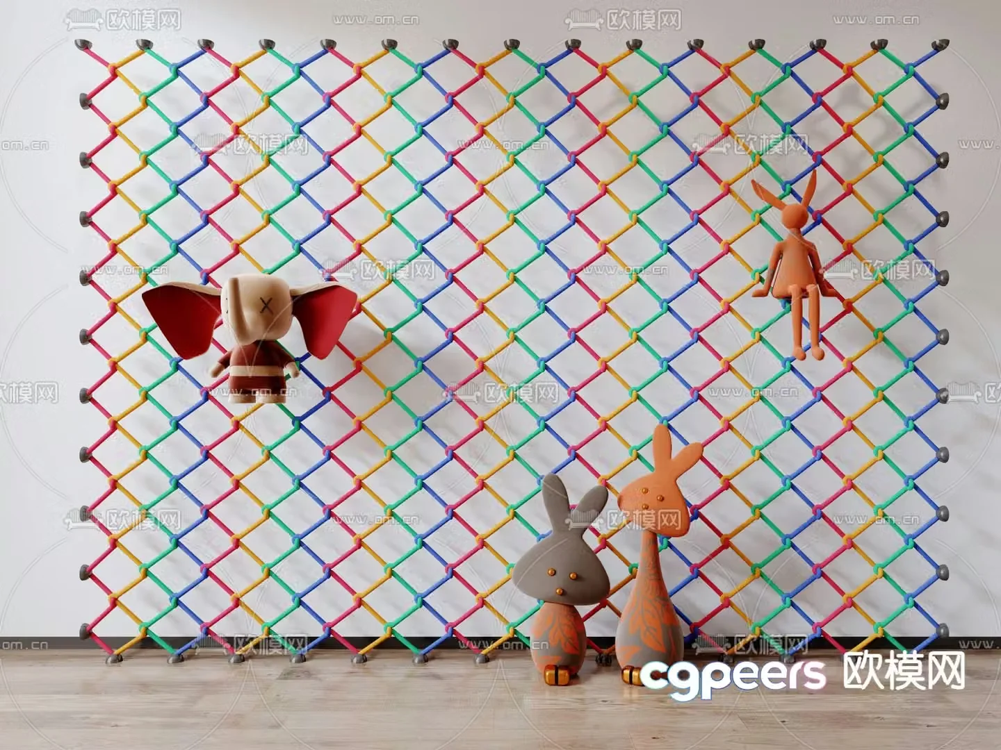 Modern colorful hemp rope children’s climbing net 3d model
