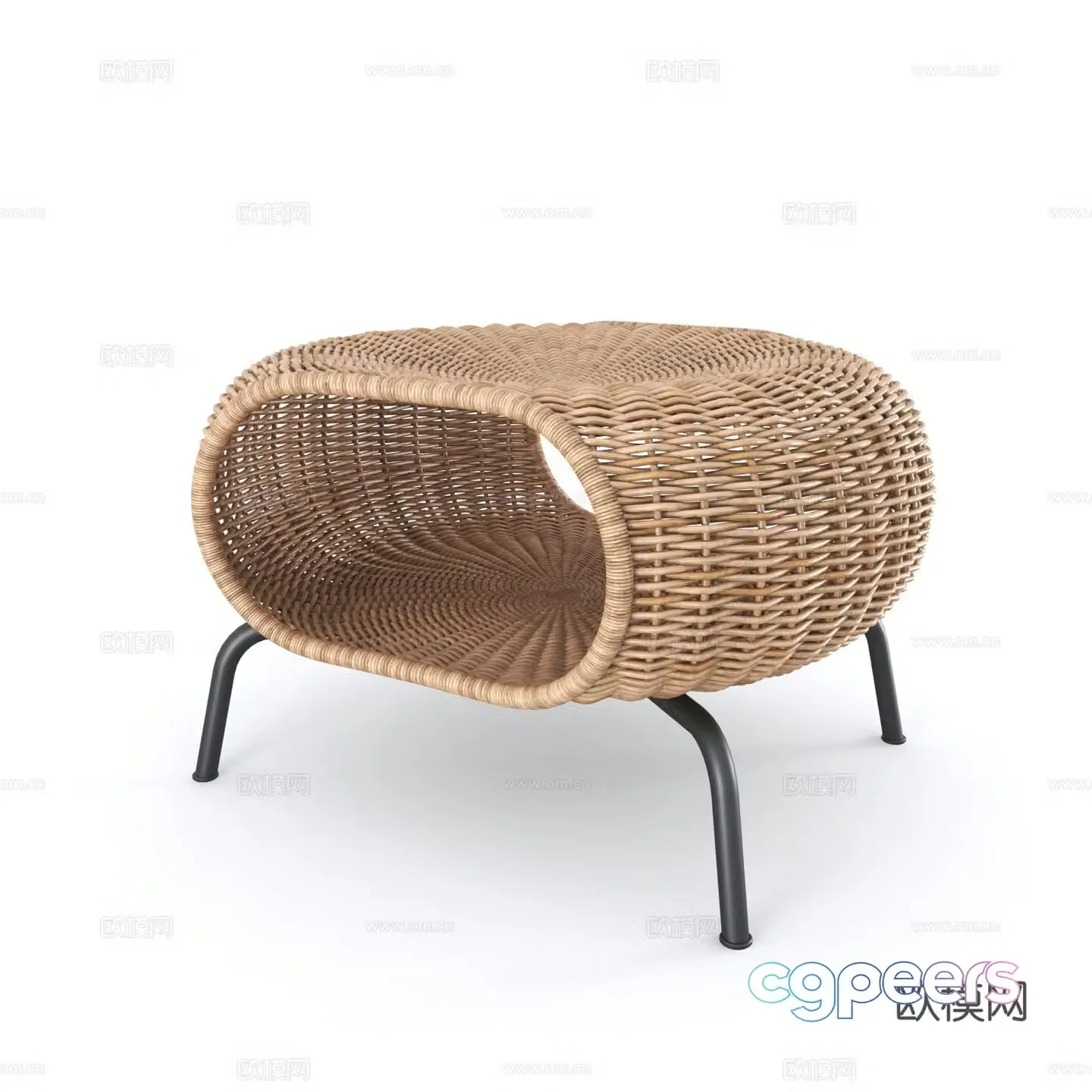 Wabi-sabi rattan low stool round rattan stool 3D model