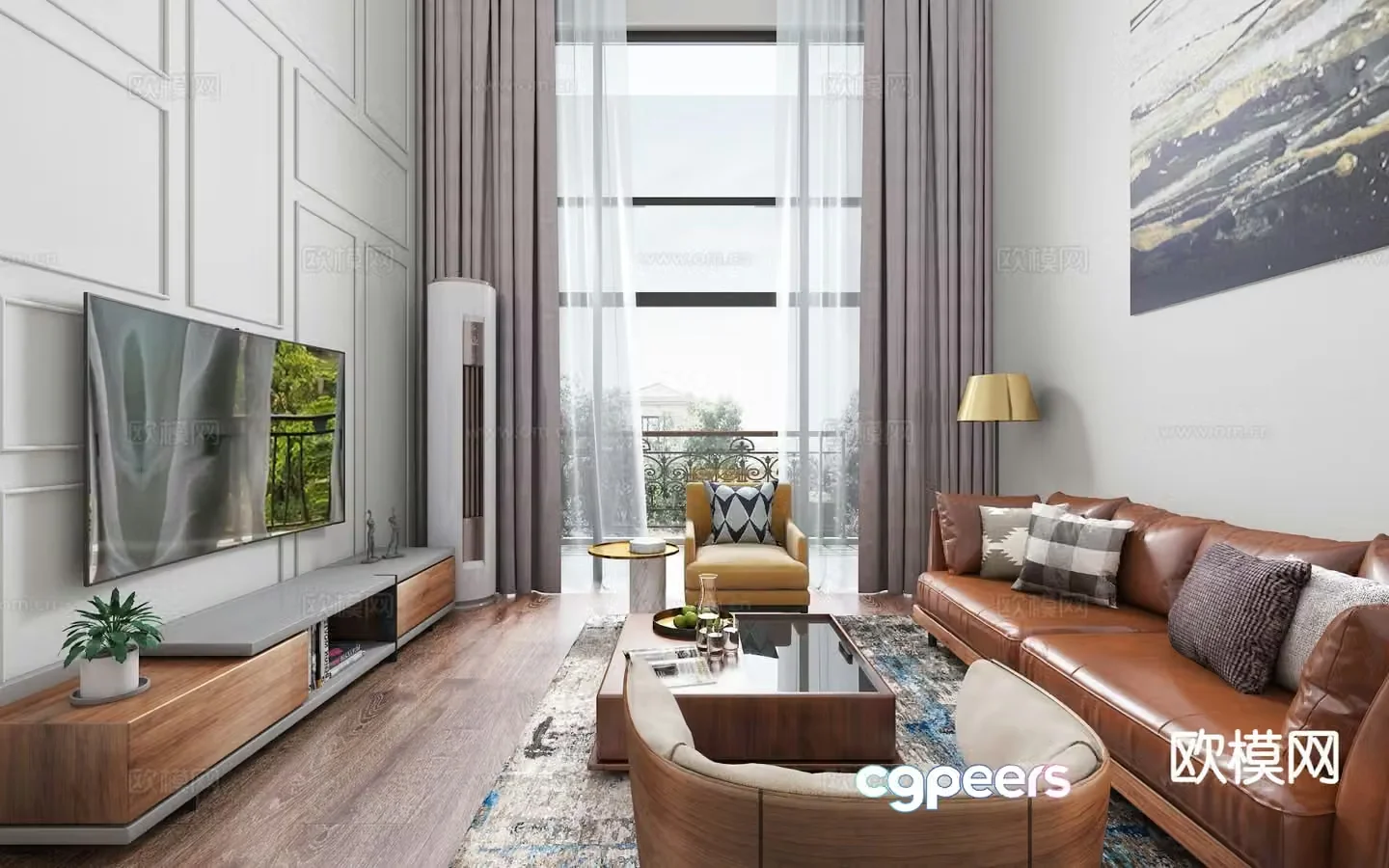 Modern villa living room 3d model