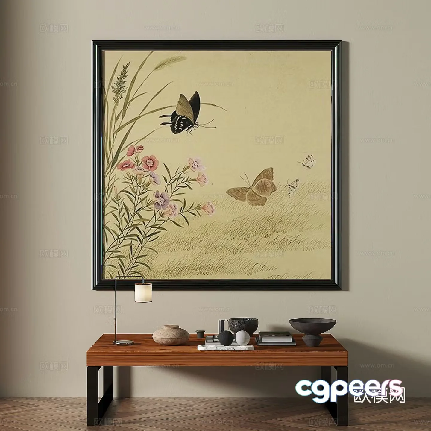 Middle style butterfly painting decorative painting 3d model