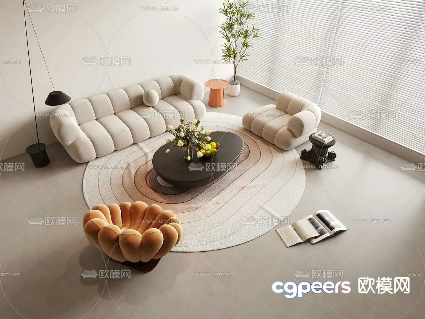 Cream style modular sofa 3d model