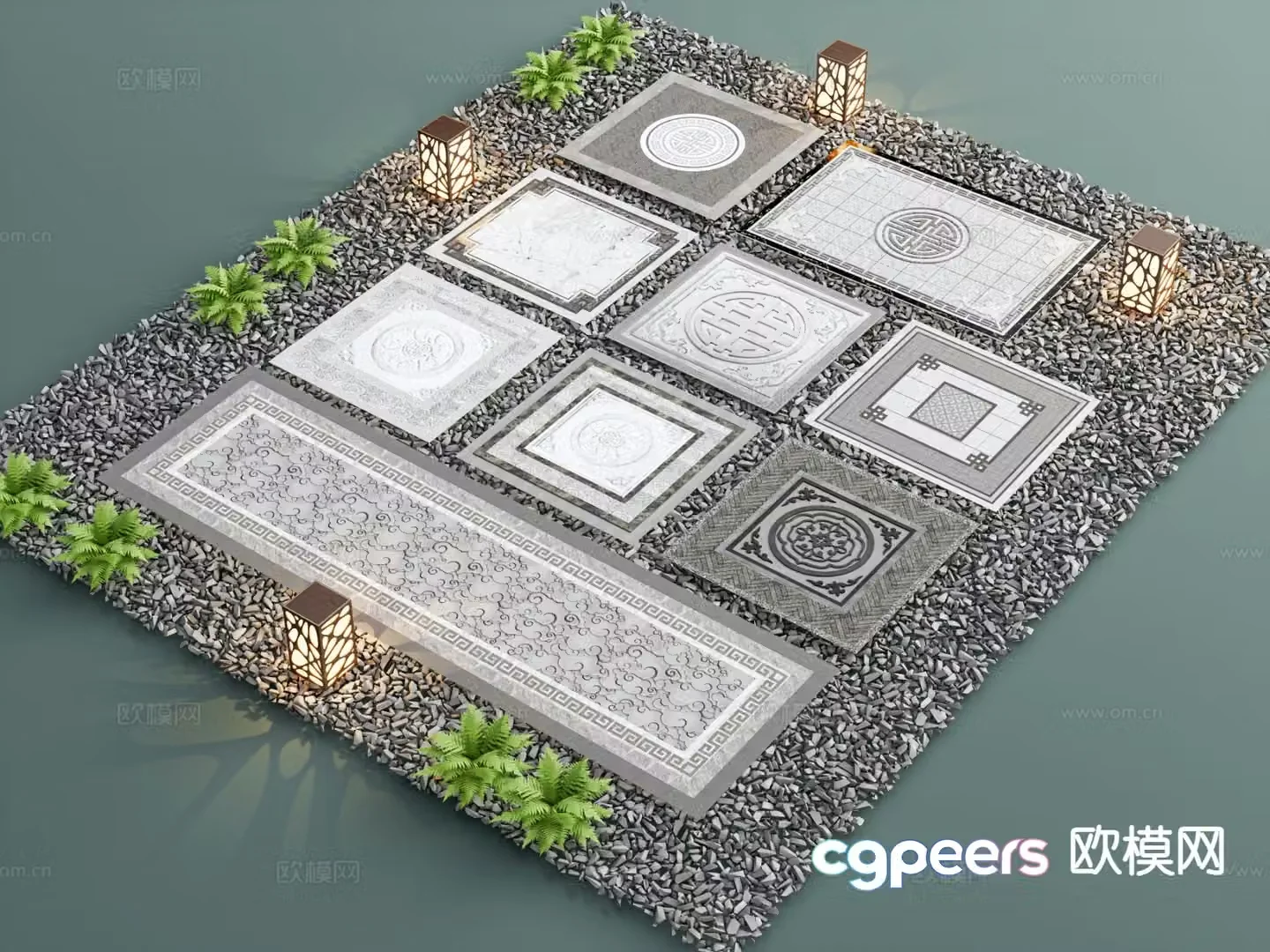 New Chinese style garden paving paving sketches cobblestones stone steps 3D model