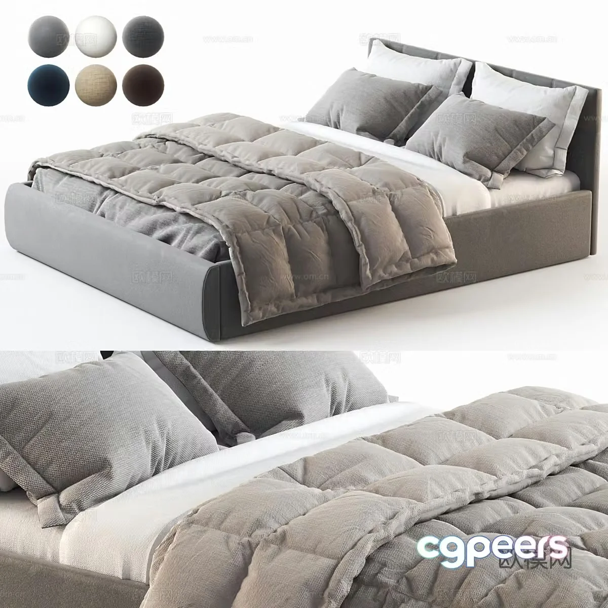 Modern Italian fabric double bed 3D model