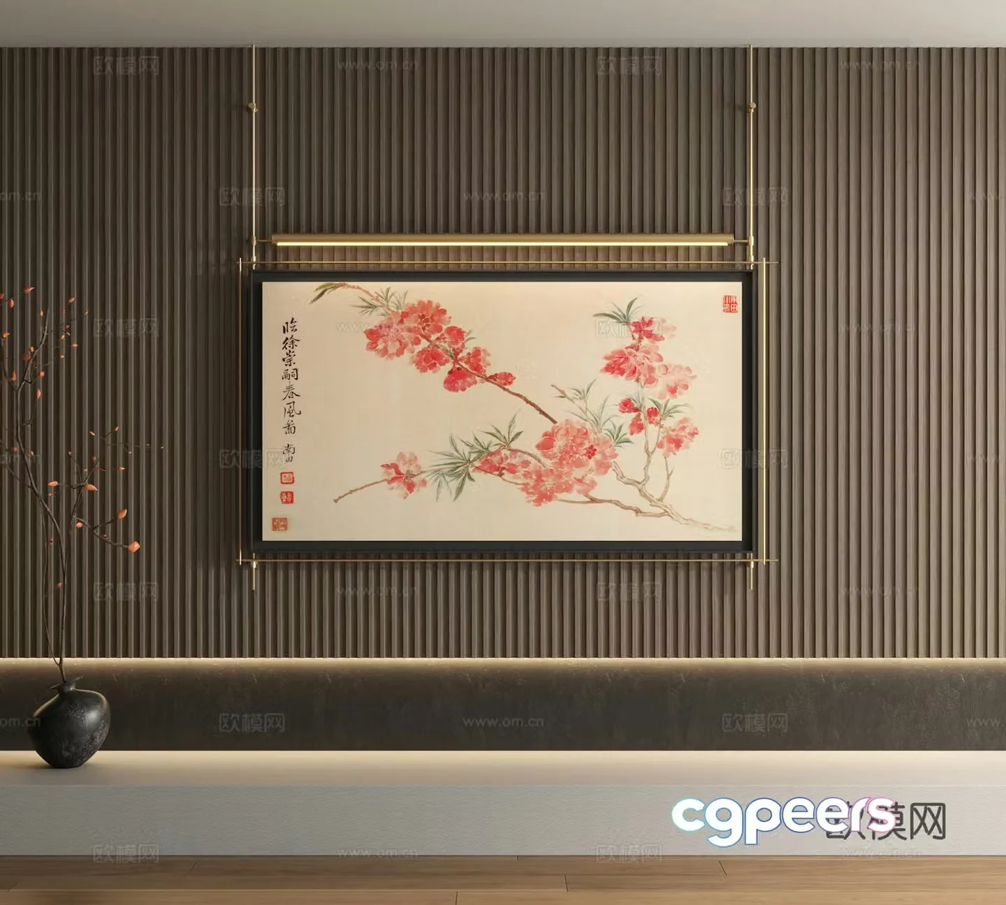 New Chinese metal pole hanging painting gouache decorative painting 3D model