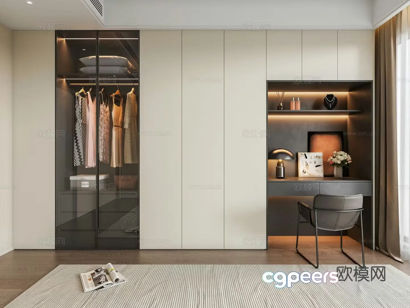 Modern Italian master bedroom wardrobe bedroom wardrobe wardrobe dressing table glass wardrobe 3d model