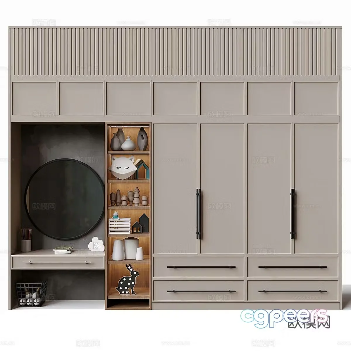 Modern cream style children’s wardrobe dressing table 3d model