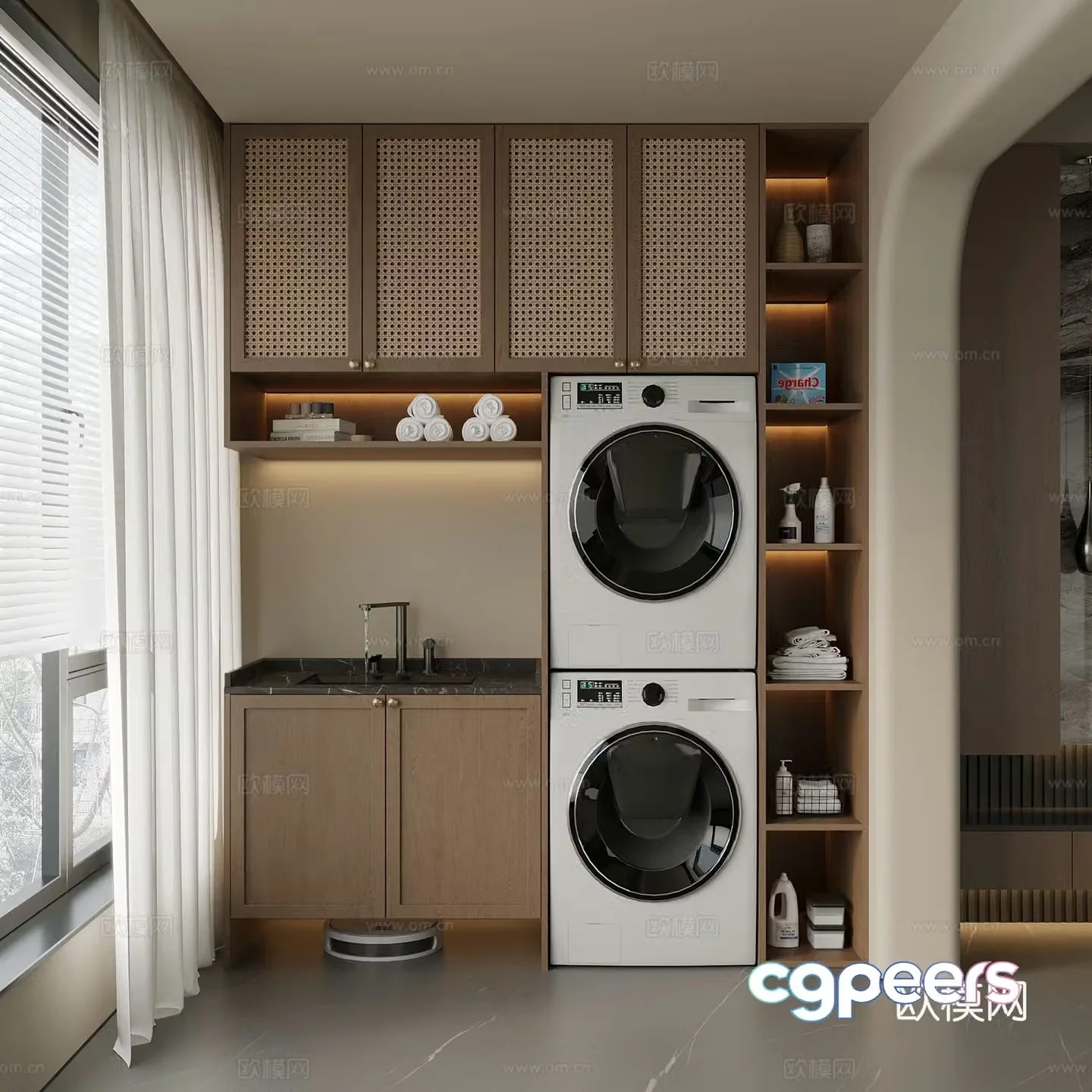 Middle Ages New Chinese Style Washing Cabinet Balcony Cabinet Storage Cabinet 3D Model