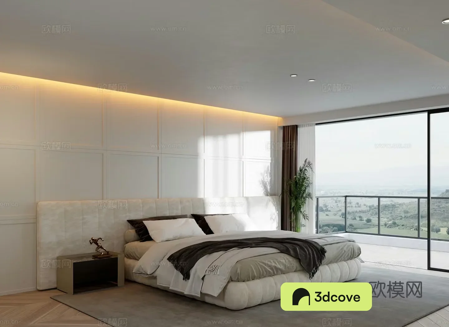 French minimalist bedroom without owner light