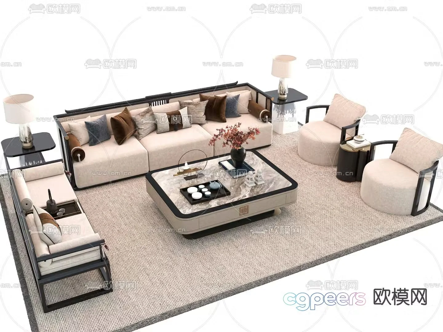 New Chinese style modular sofa 3d model