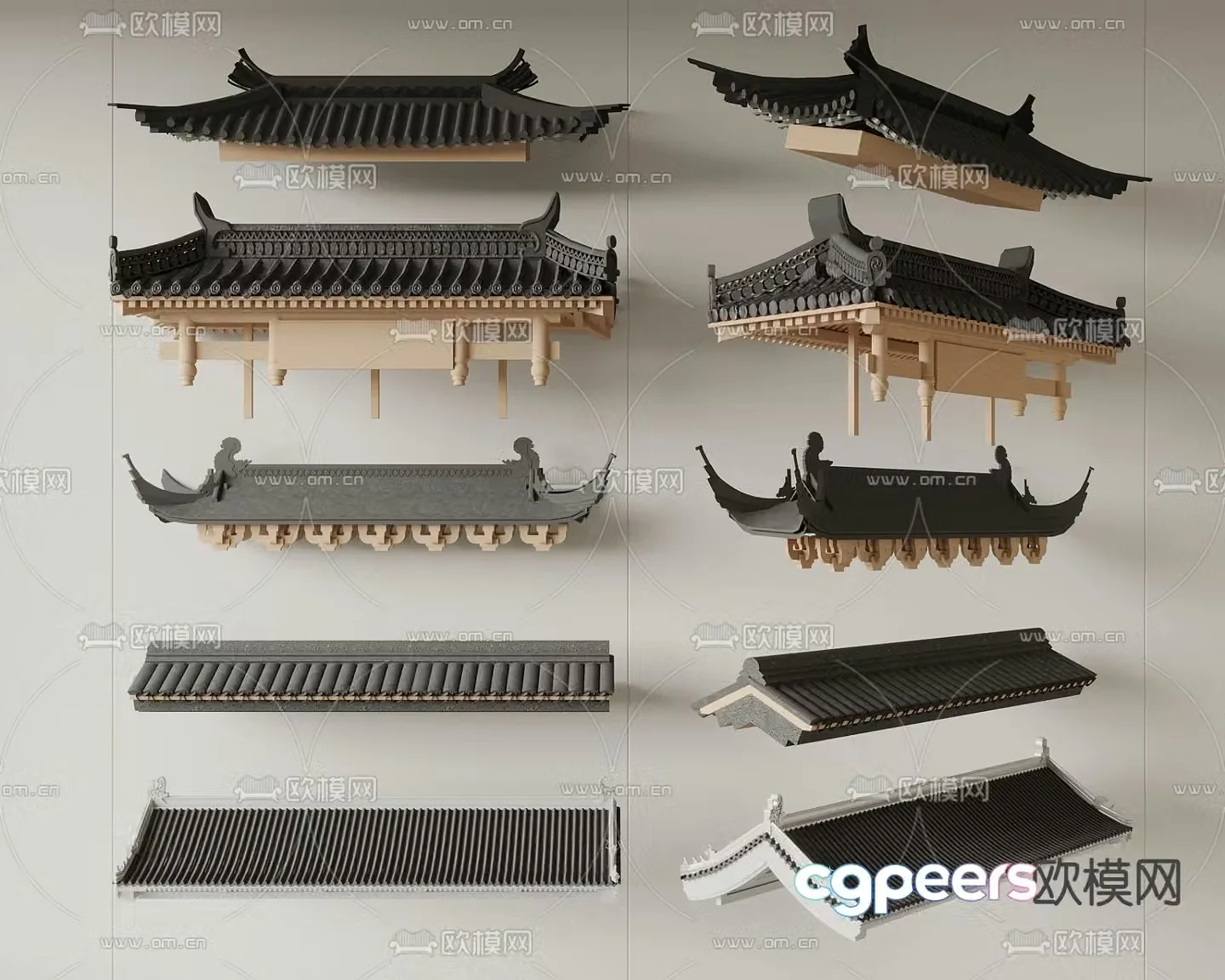 Chinese eaves roof eaves line ridge tile 3d model