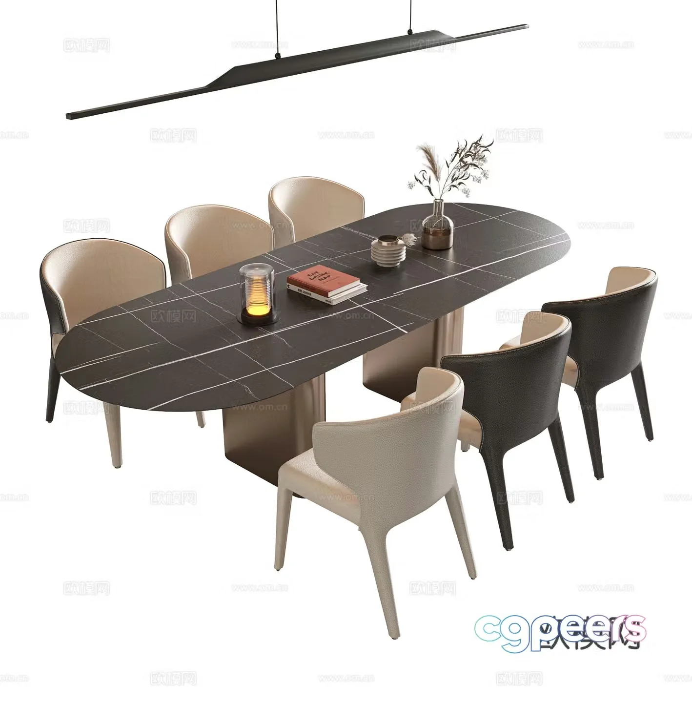 Slate dining table and chairs 3d model