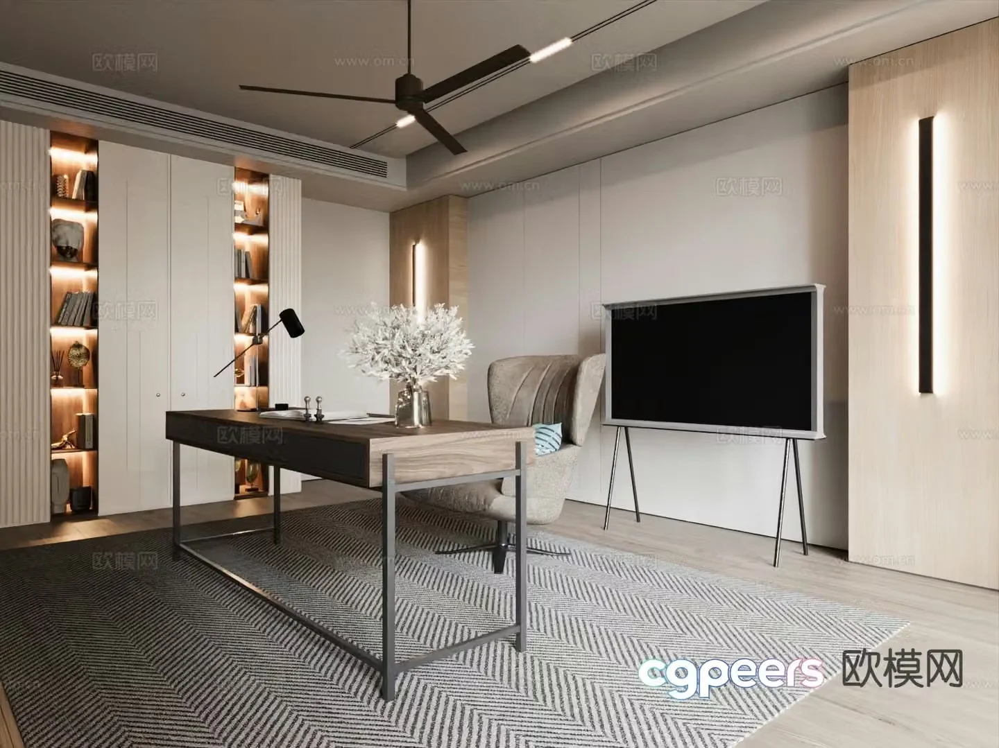 Modern study room 3d model