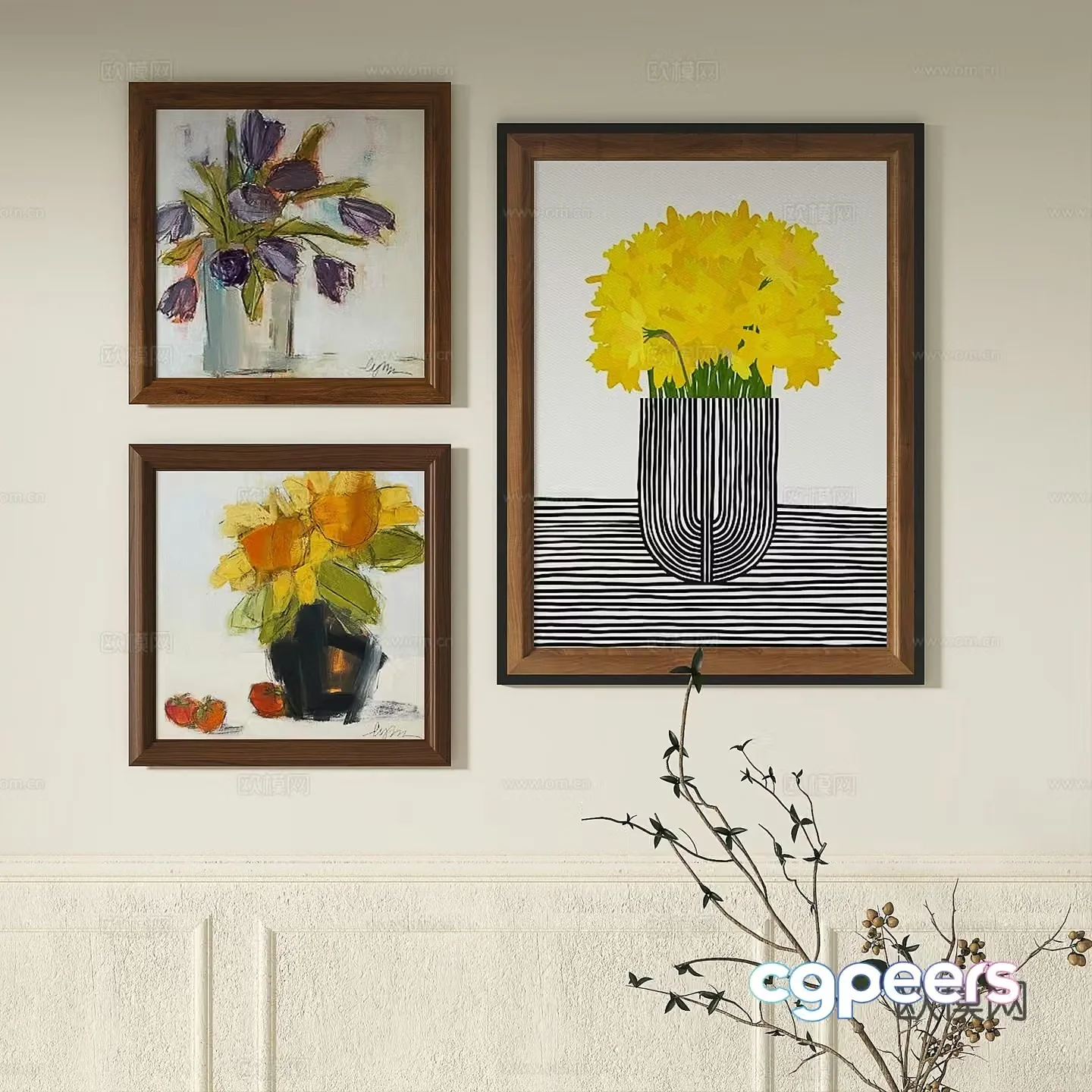 Modern French retro abstract light luxury simple medieval decorative painting 3d model